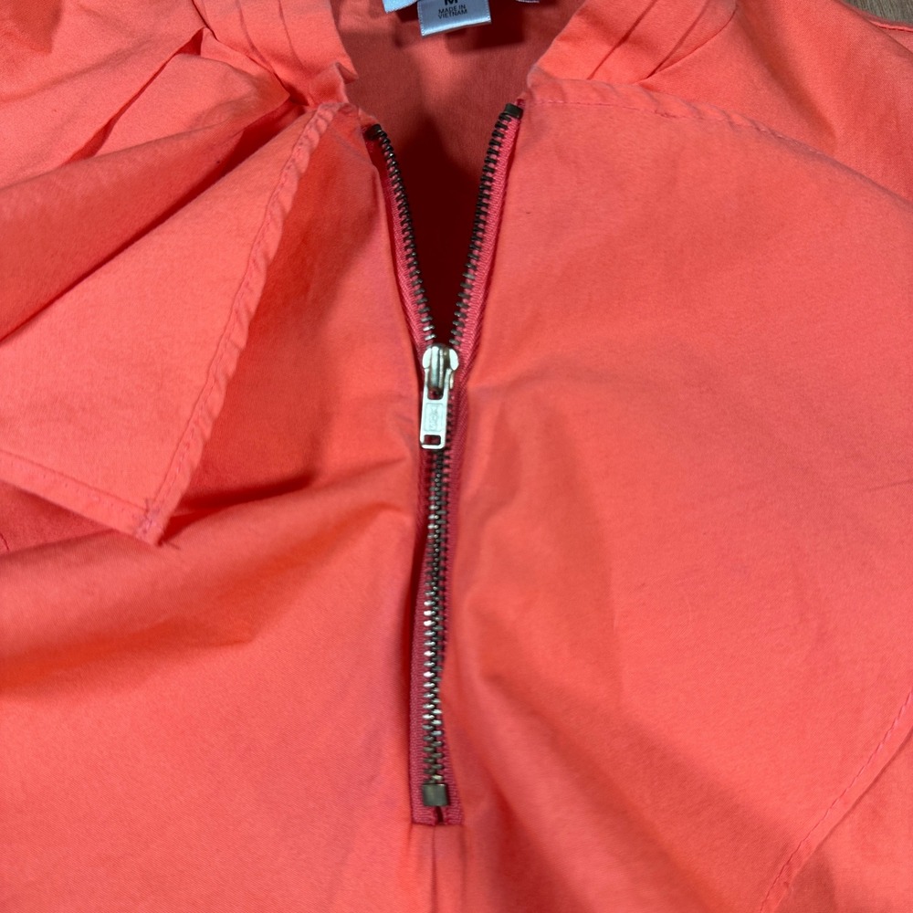 Worthington Ruffle Front Blouse Women Medium Coral Orange Sleeveless Zip Top - Picture 2 of 10